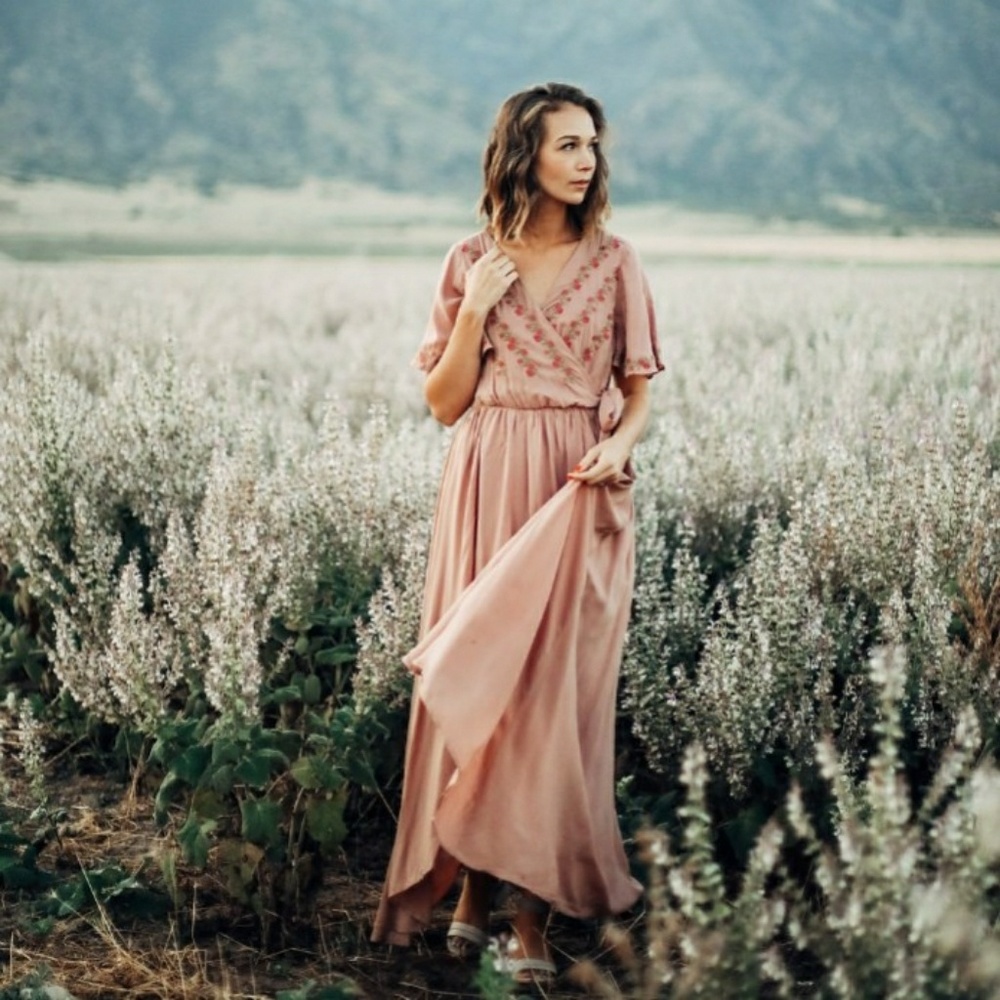 JODIFL Floral Mauve Hi-Lo Wrap Dress